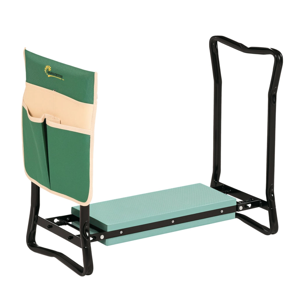 Sgabello da Giardino Pieghevole con Cuscino e Borsa ¨C Minimal ¨C Verde Nero, Polipropilene, Altezza Regolabile