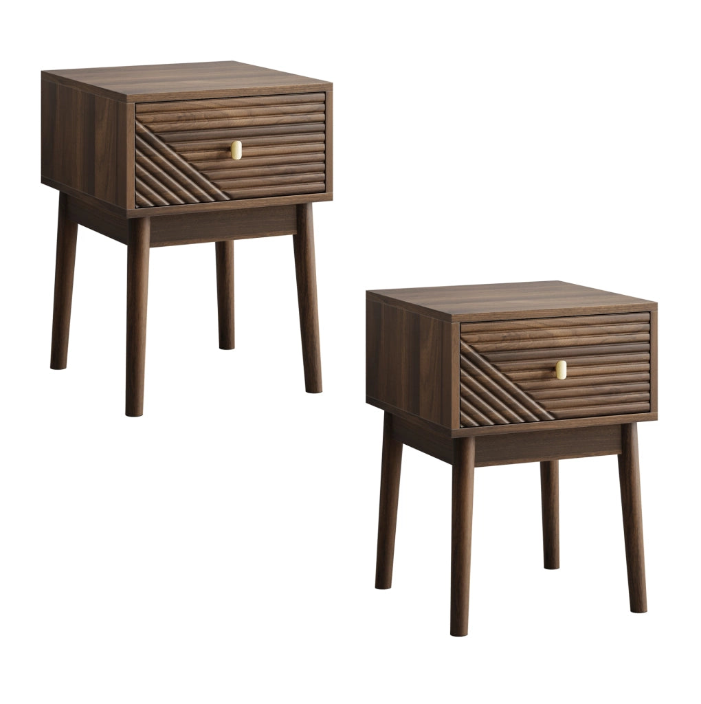 Comodino ULEVR 40x40x55 cm con 2 cassetti, maniglie in metallo e finitura noce