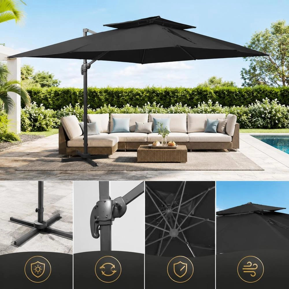 Cantilever Parasol With Double Canopy, Black, 400 X 300 Cm
