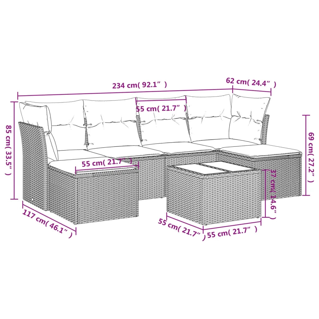 Set Divani da Giardino 7pz con Cuscini Grigio Chiaro Polyrattan 3218022