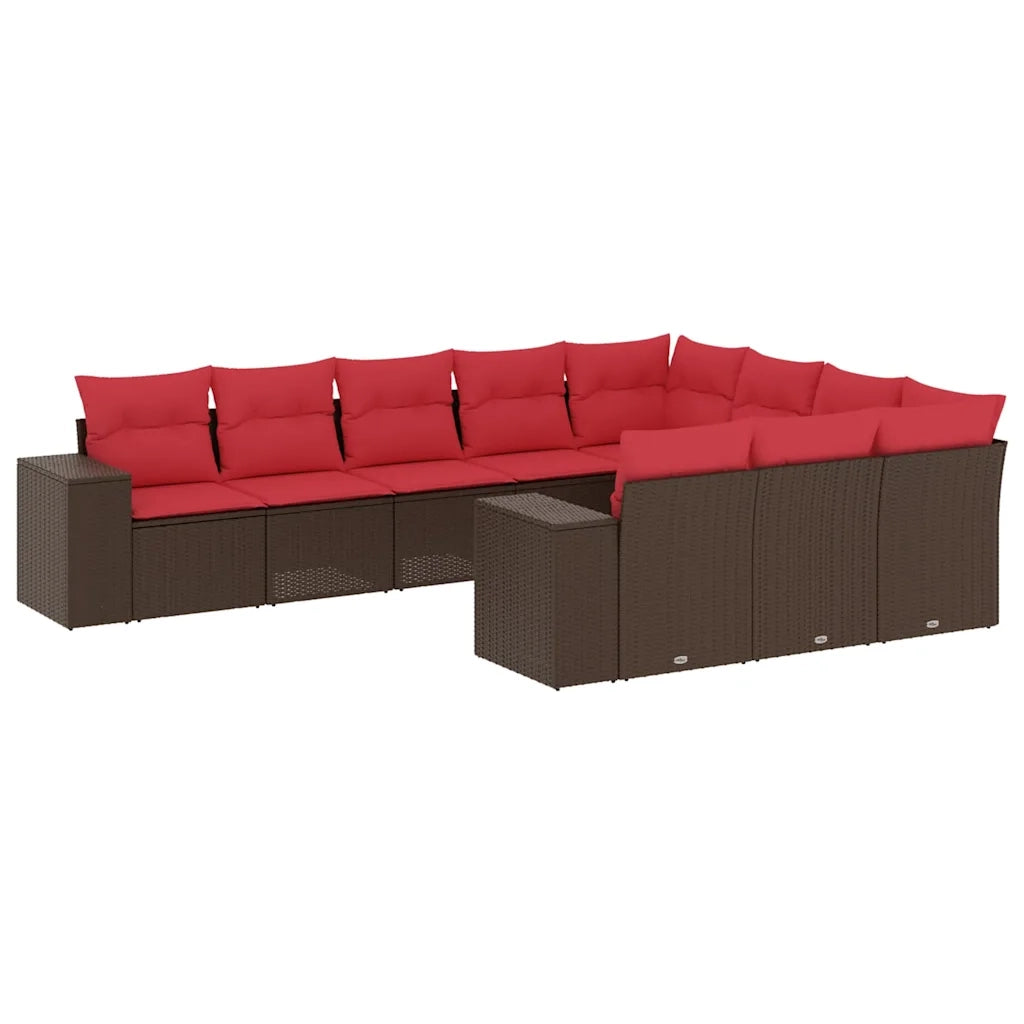 Set Divani da Giardino 10 pz con Cuscini Marrone in Polyrattan 3223093