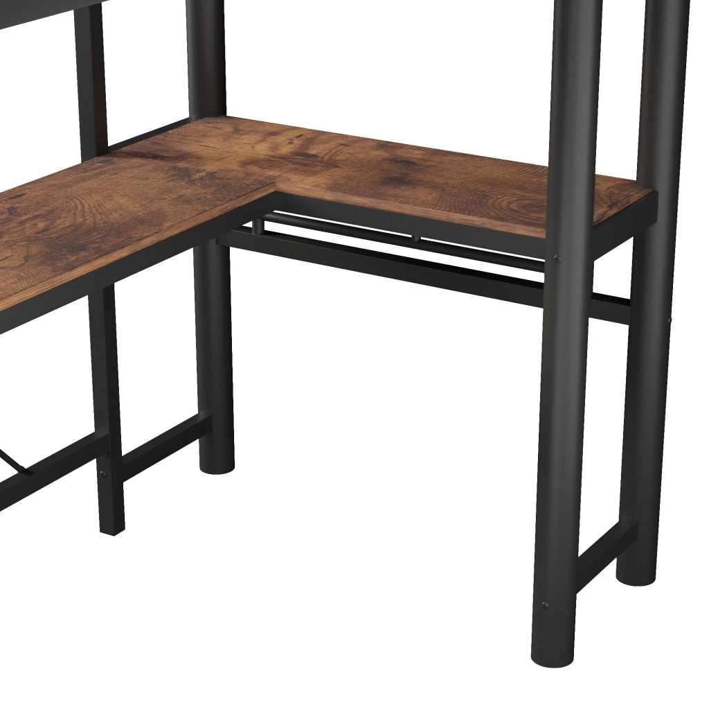 Letto a soppalco 90 x 200 cm con scrivania; scala doppia e parapetto alto; ferro e MDF; nero