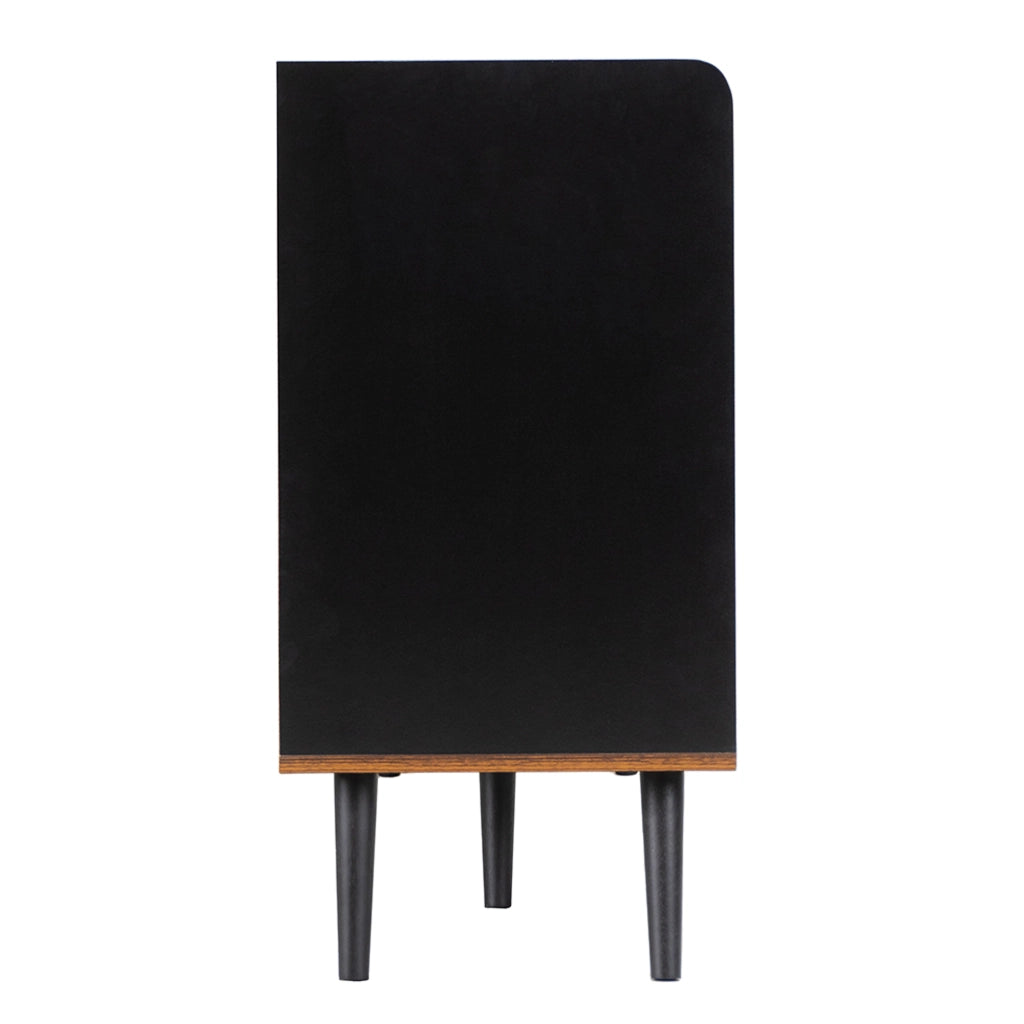 Credenza 2 ante scorrevoli 3 cassetti ripiani regolabili nero e legno con gambe in legno 117;5 × 40 × 80 cm