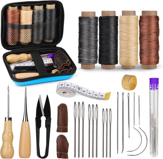 Kit di Riparazione di Pelle – Strumenti Pesanti – Con Ago, Aghi & Filo Laccato – Per Riparazione di Autostadio, Sedia, Tappeto, Scarpa e Tessuto di Mobili