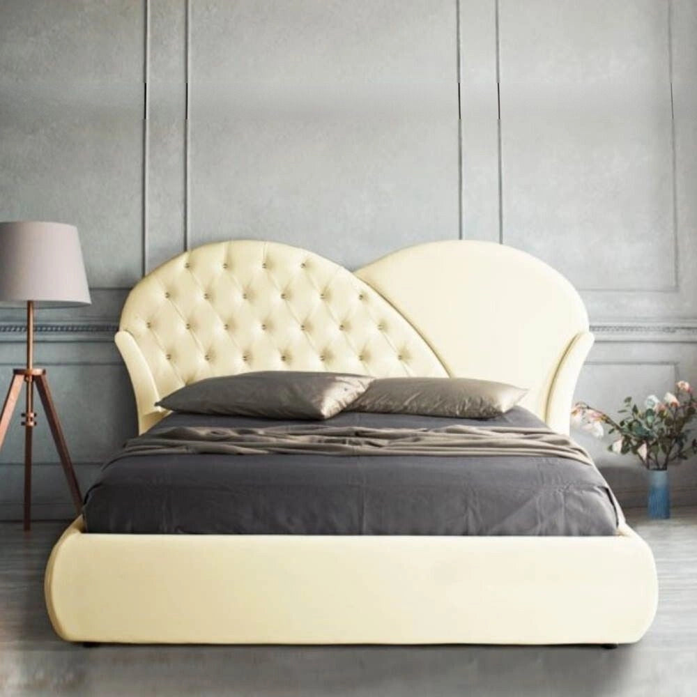 Letto con contenitore Marubi colore crema bottoni effetto cristallo