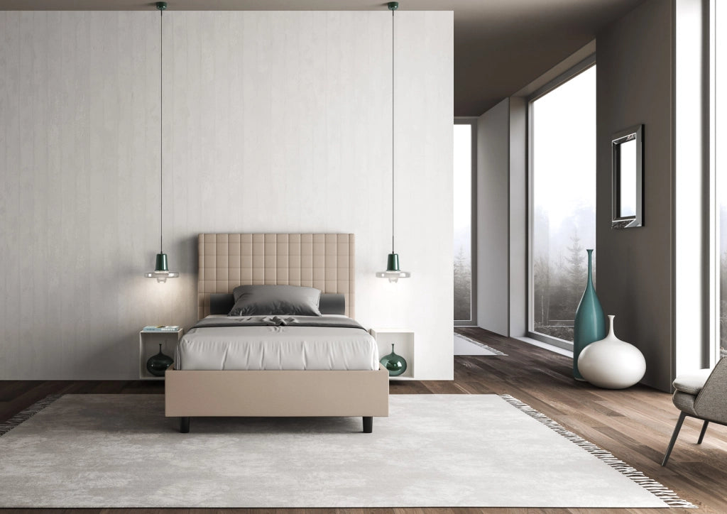 BS COM Letto una piazza e mezza con rete imbottito 120x200 similpelle tortora