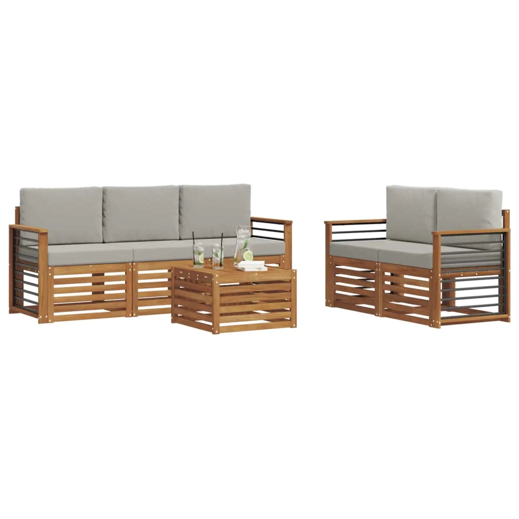 Set divani con cuscino 6 pcs Grigio Naturale e Chiaro 3374381