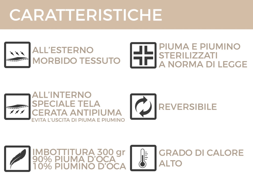 Interno Imbottitura Piumino Invernale 300gr/mq In Piuma D'Oca Bicolor - 1 Piazza e Mezza - Tortora-Bx