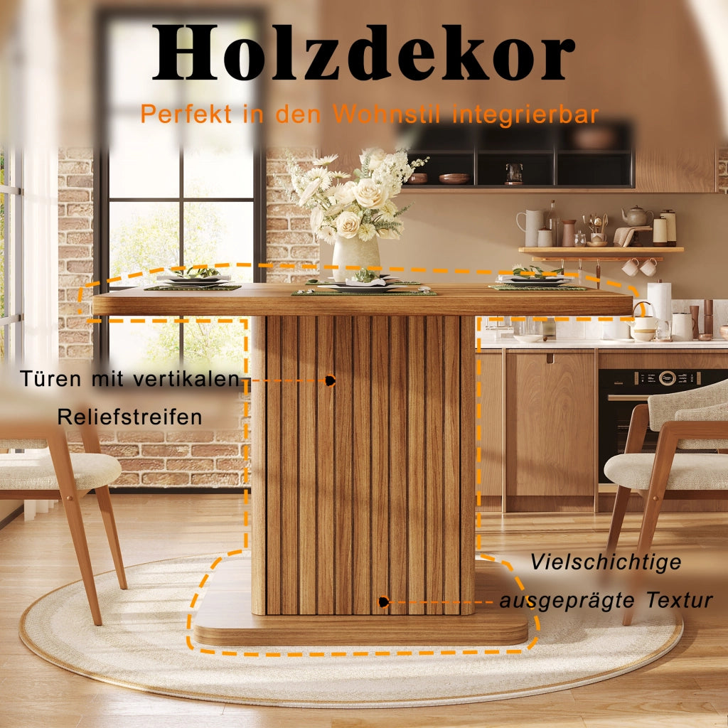 Tavolo da Pranzo Quadrato 80x80 cm 4 Posti con Contenitore LEMONMAX; 2 Ripiani; Ante Scanalate; MDF Effetto Legno Marrone Scuro; H 76 cm