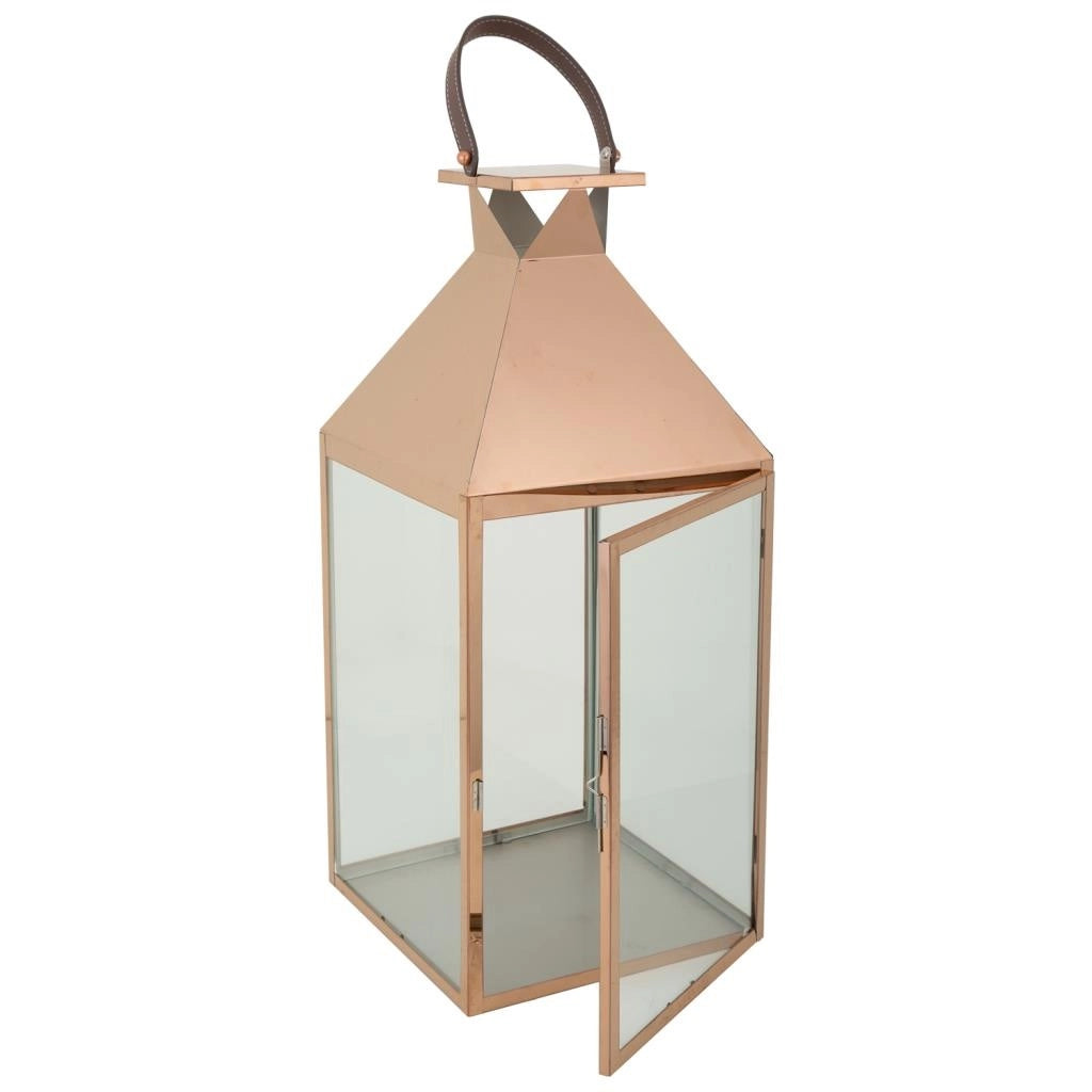 Lanterna in acciaio inox e vetro ramato 29x28x66h