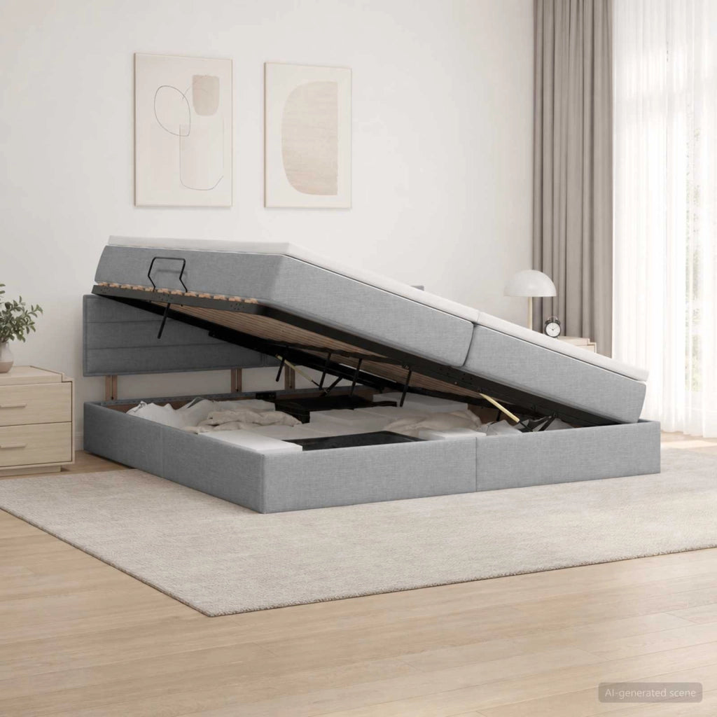 Letto con contenitore e materasso Grigio Chiaro 200 x 200 cm 3458580