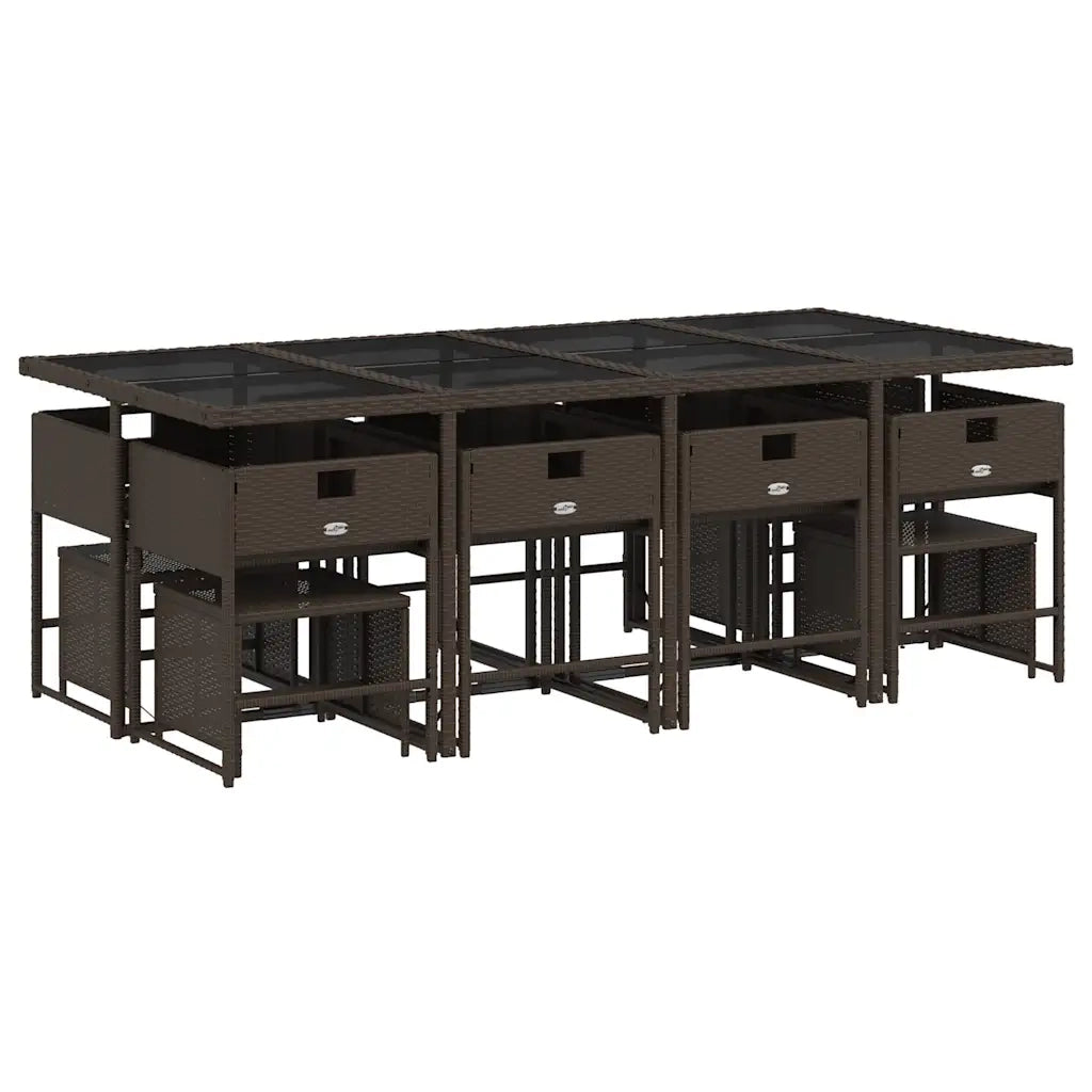 Set da Pranzo da Giardino 13pz con Cuscini Marrone Polyrattan