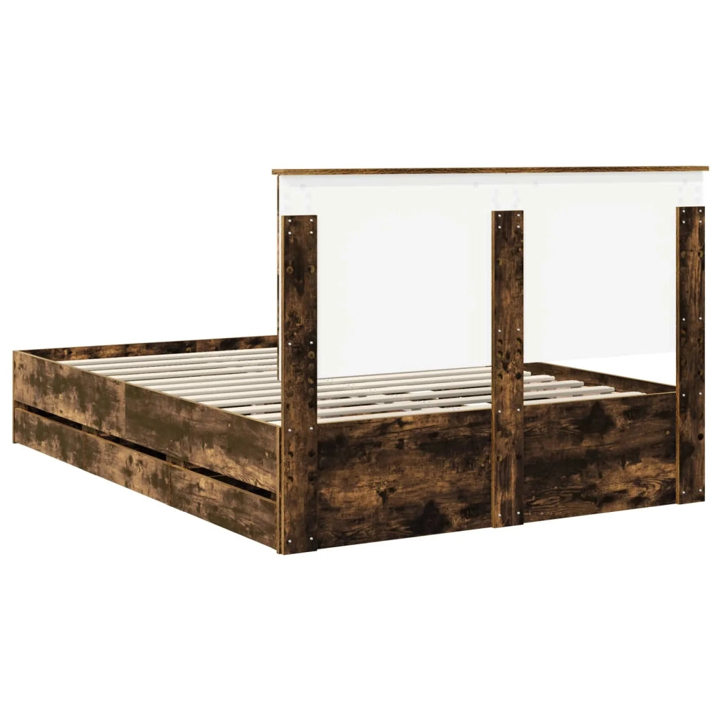 Struttura del letto con cassetto-Giroletto con contenitore-Rete del Letto Rovere fum¨¦ 135 x 190 cm 367609