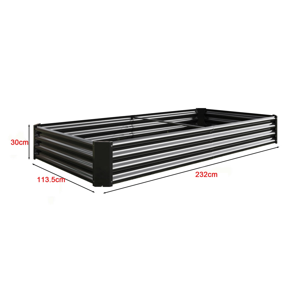 Fioriera rialzata in metallo senza fondo con pannelli in acciaio zincato nera 232 × 113.5 × 30 cm per orto