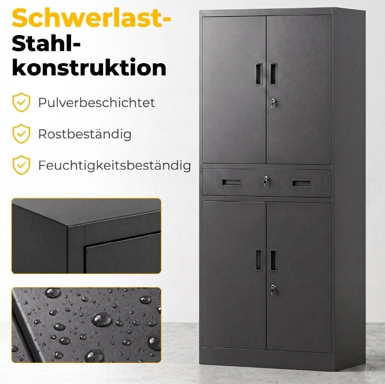 Armadio in metallo nero 180 cm con serrature, cassetto e ripiani regolabili