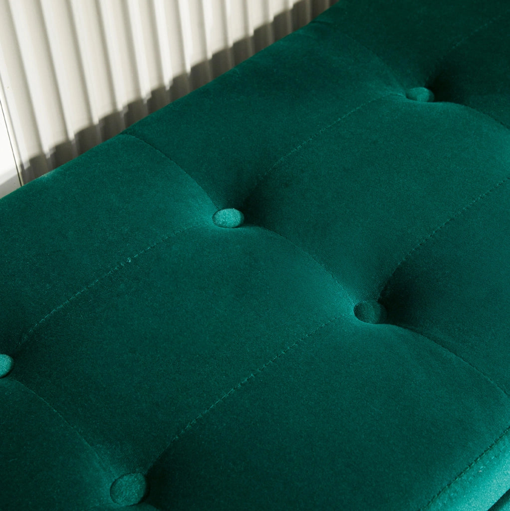 Panca con contenitore in policotone effetto velluto verde con braccioli 107x42x65 cm