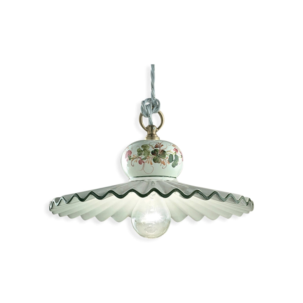 Lampadario Classico Roma Ceramica E Ottone Satinato Decorato 31Cm 1 Luce E27