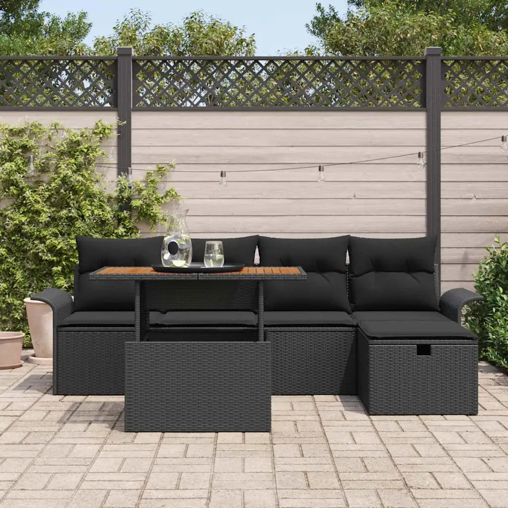 Set Divano da Giardino 6 pcs Nero polyrattan