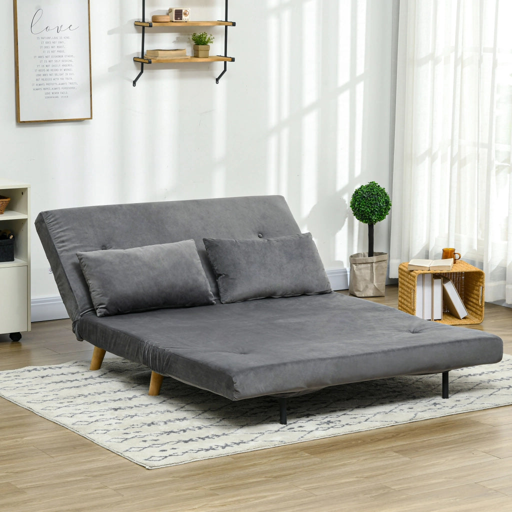 Divano Letto Relax a 2 Posti con 2 Cuscini, Effetto Velluto Grigio, Multifunzionale, Compatto per Casa, 130 x 78 x 79 cm