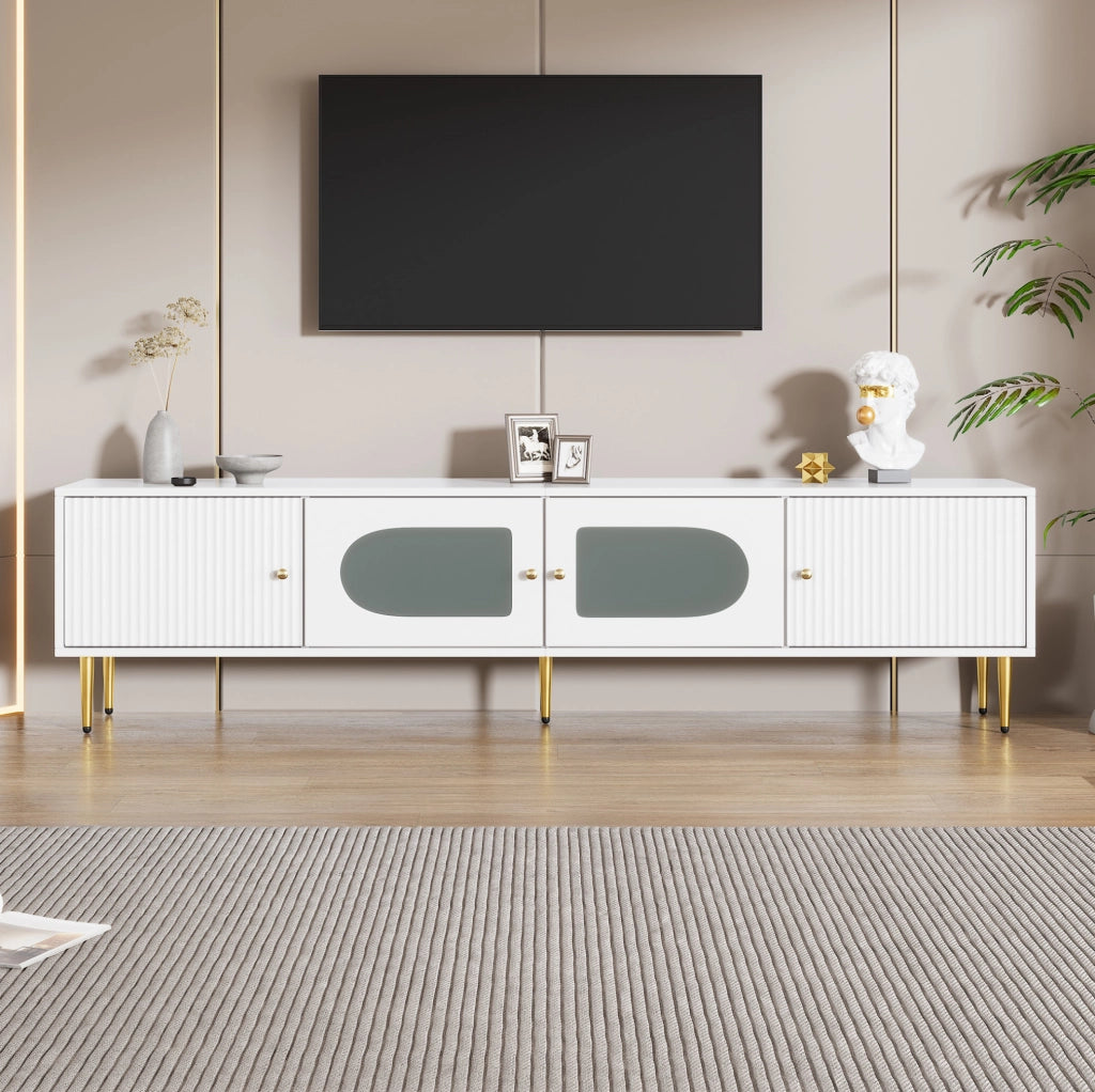 Mobile TV 170x35x50 cm in truciolare bianco con vano contenitore per soggiorno