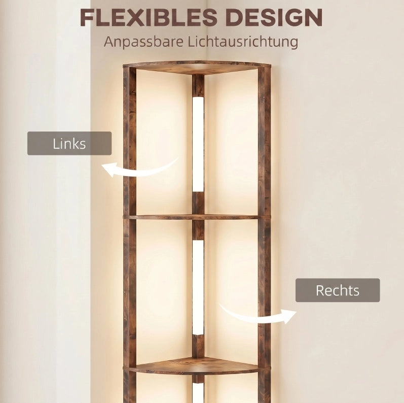 LAMPADA DA TERRA LED Dimmerabile con 5 Ripiani 41x29,5x163,5 cm Marrone Rustico