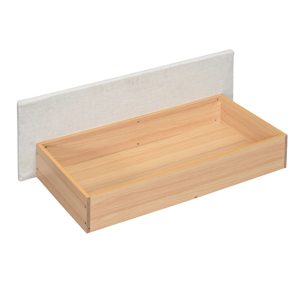 Letto imbottito 140x200 cm con LED, USB, cassetti e vani contenitore in lino beige