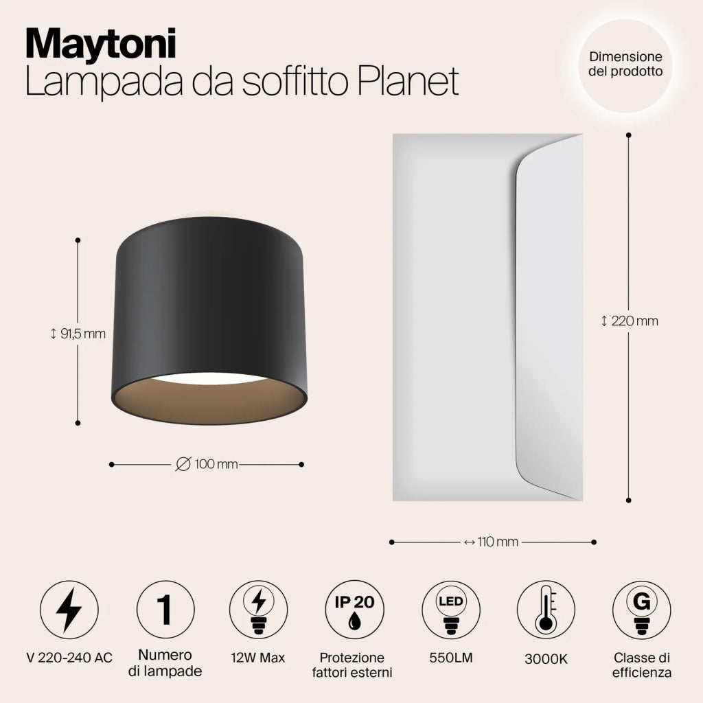 Maytoni Lampada da soffitto moderna Planet 1 luce LED integrato nero metallo