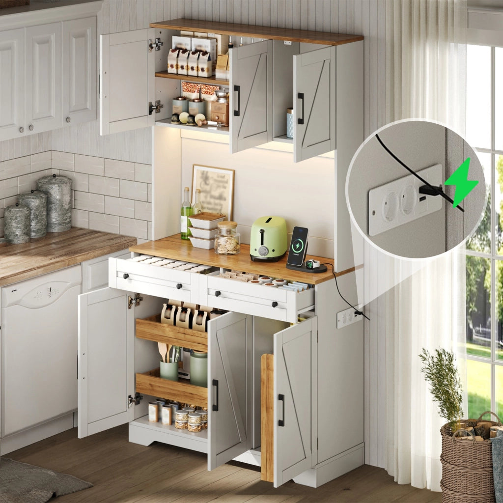 Dispensa da cucina con 2 cassetti; LED RGB e prese - per cucina - 100×40×180 cm