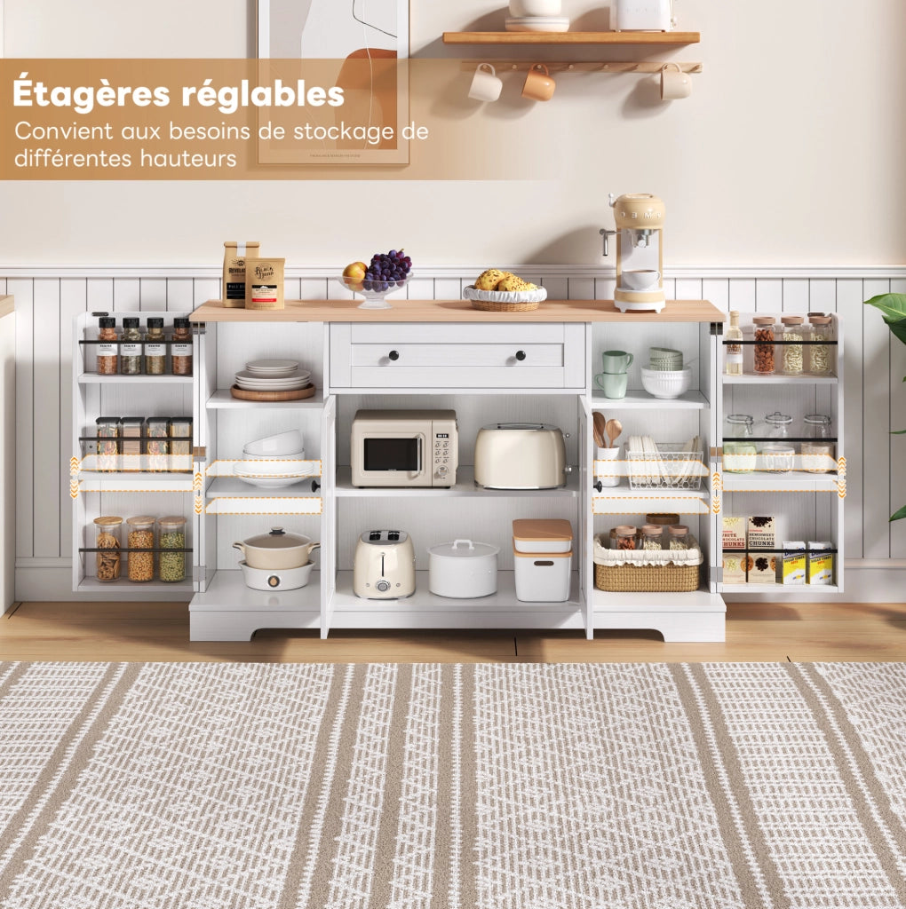 Buffet da cucina multifunzione 138 cm con cassetto, ante e ripiani regolabili, design moderno con sistema anti-ribaltamento