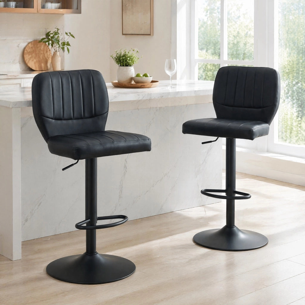 Sgabello da bar ULEVR regolabile 62-83 cm, girevole 360¡ã con schienale e poggiapiedi, nero