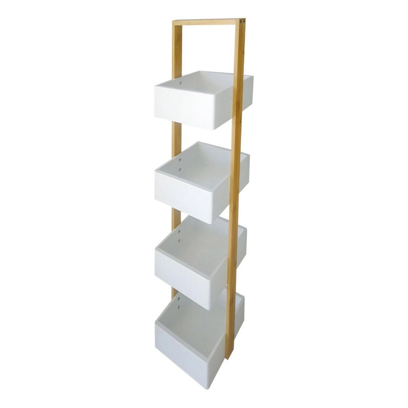 Mobiletto Levia 4 Contenitori In Mdf Bianco E Bamboo
