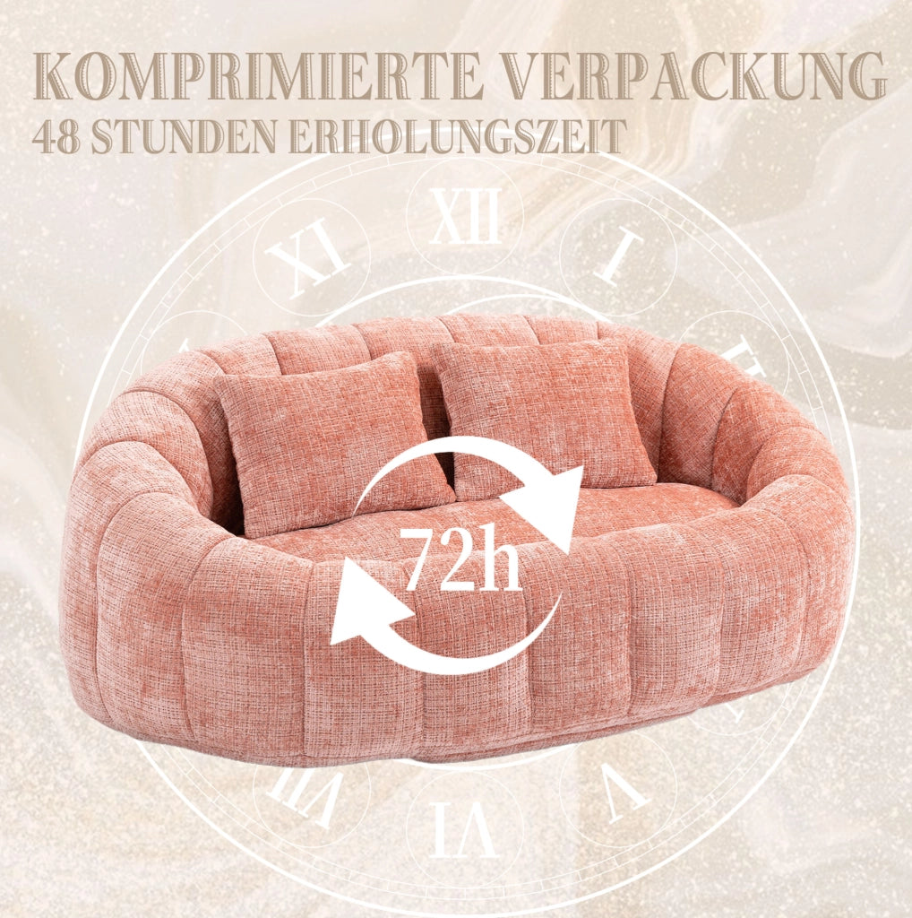 Divanetto ULEVR in ciniglia rosa con imbottitura in schiuma, braccioli e seduta ampia, 150x95x63 cm