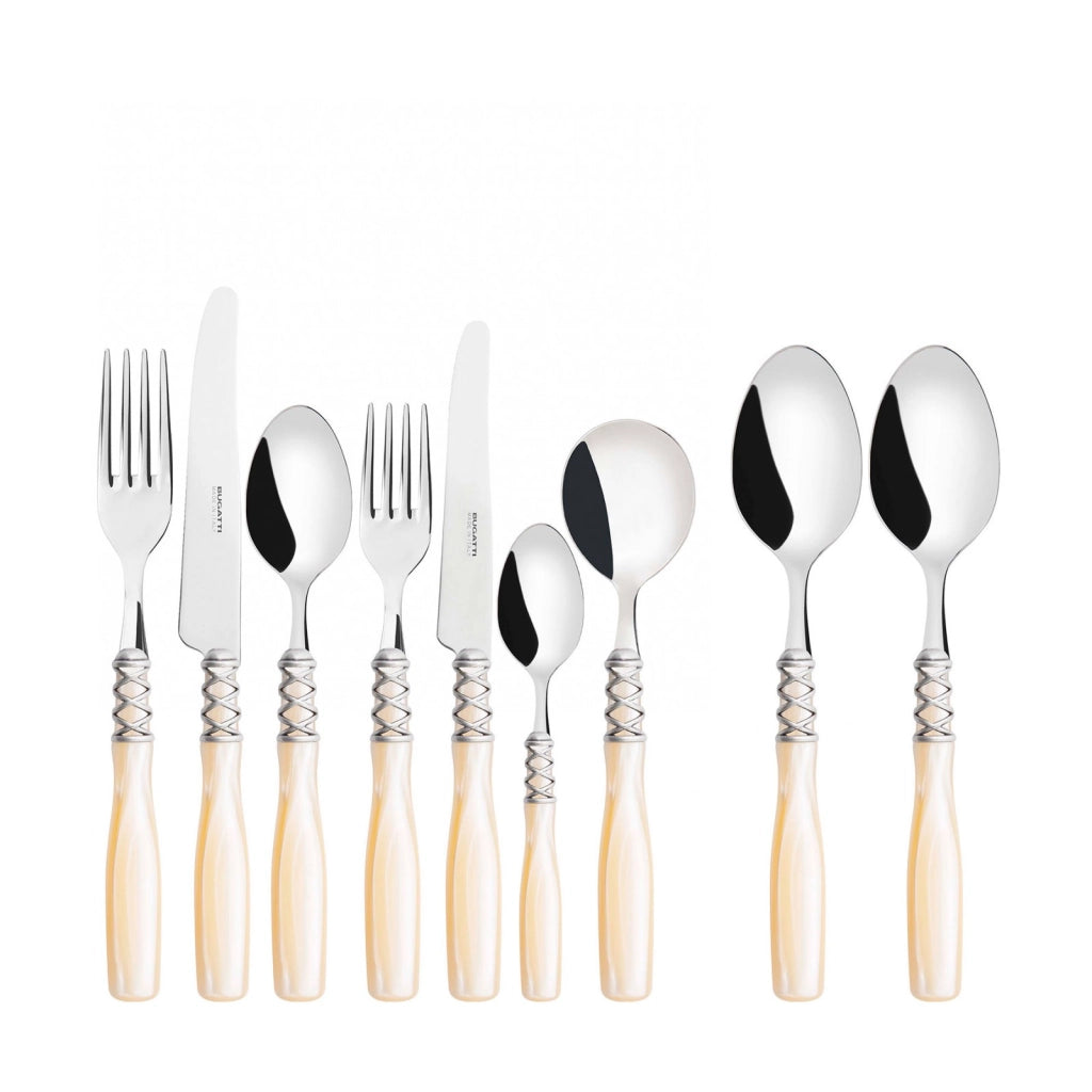 ARIANNA Ghiera Argento Anticato, Posate Set 44 Pz, Scatola Colore: Avorio
