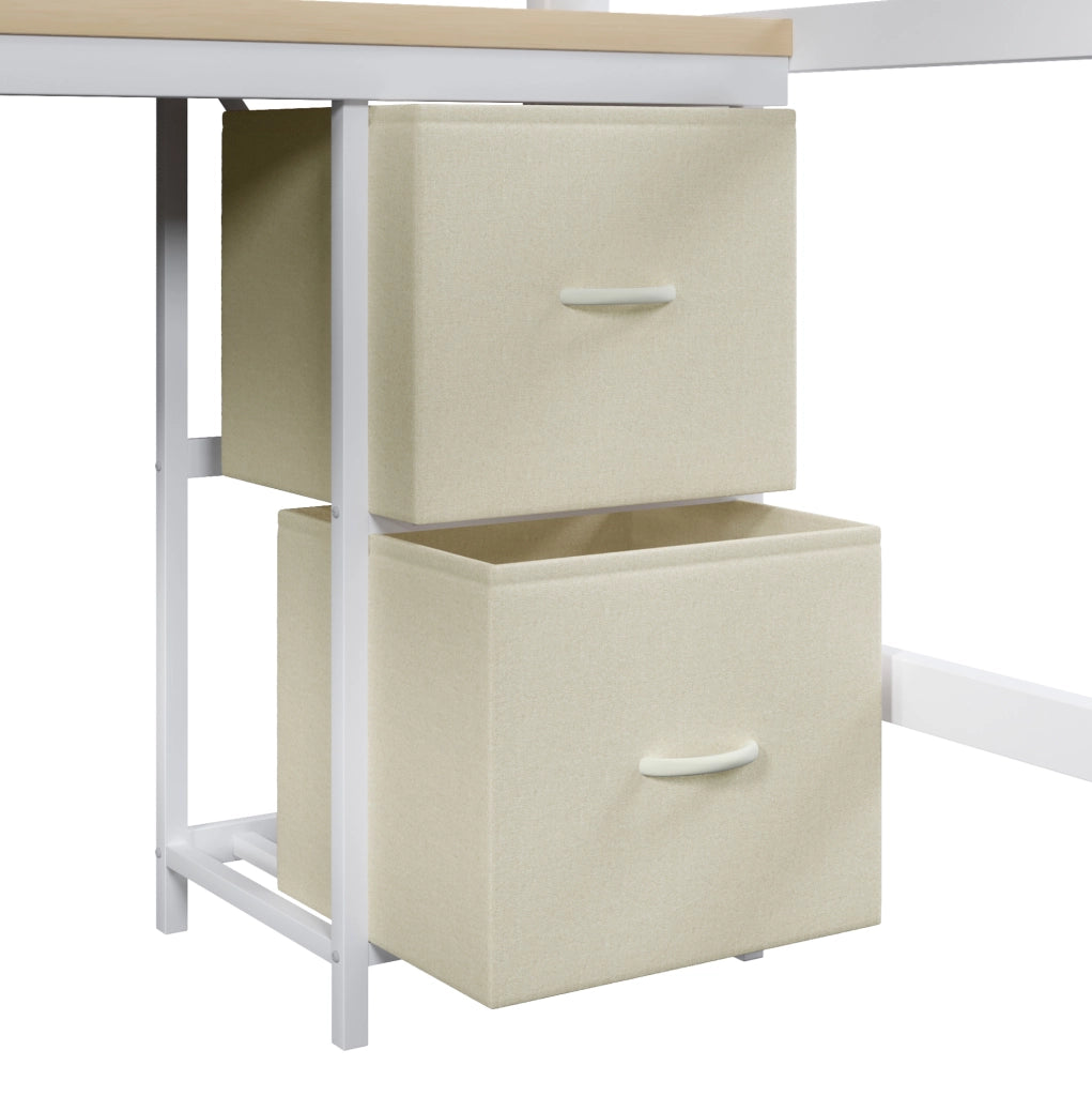 Letto a soppalco 140x200 cm con scrivania, LED e USB in MDF e metallo bianco