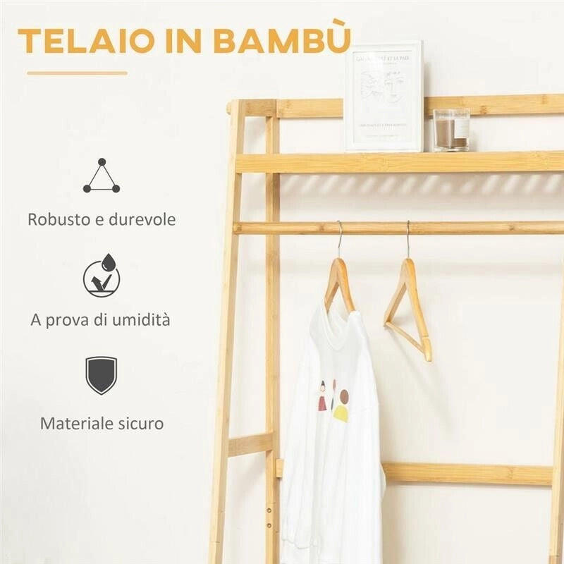 APPENDIABITI IN LEGNO DI BAMBÙ DA TERRA CON RIPIANI 70X42X164 CM COLORE LEGNO