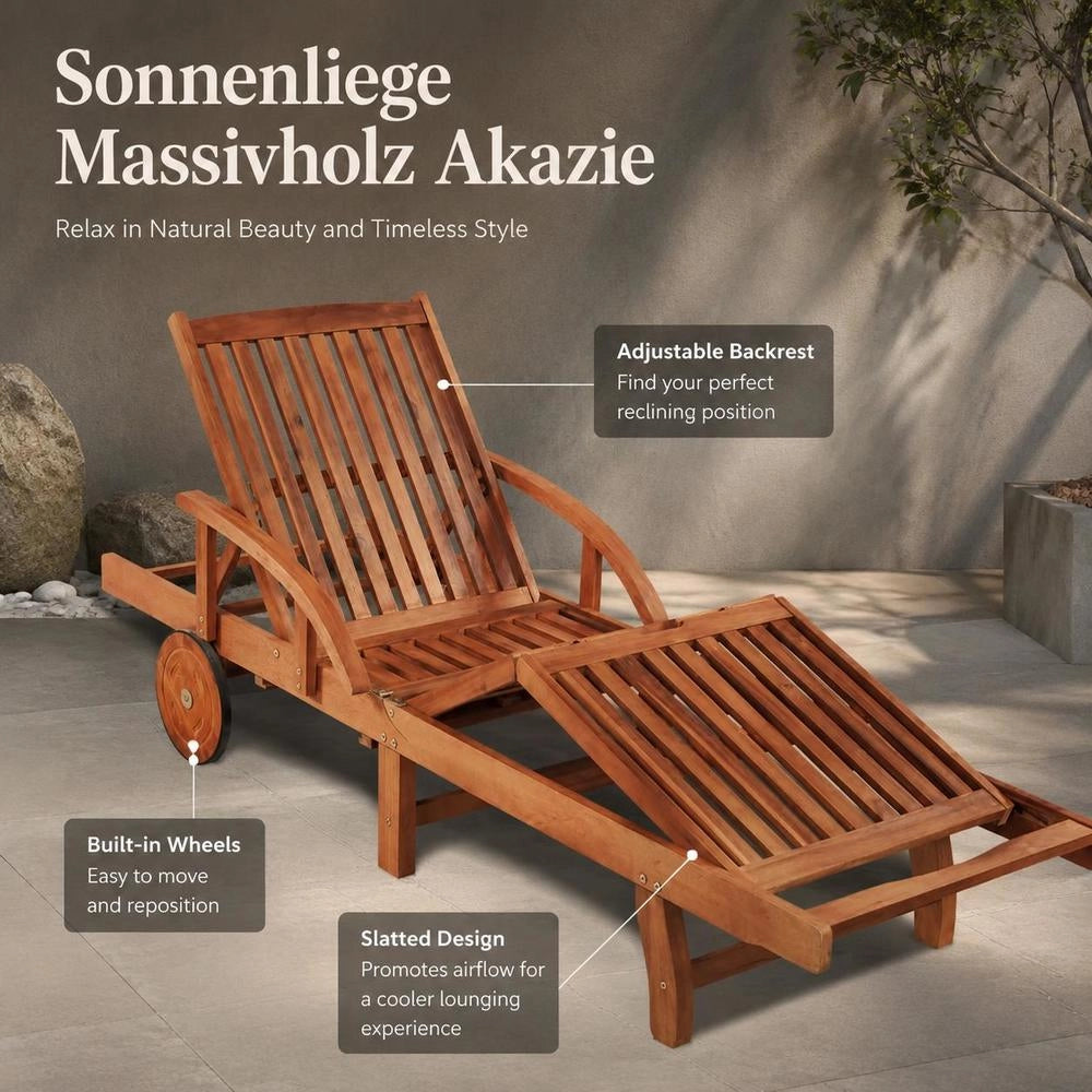 Sun Lounger Made Of Solid Acacia Wood