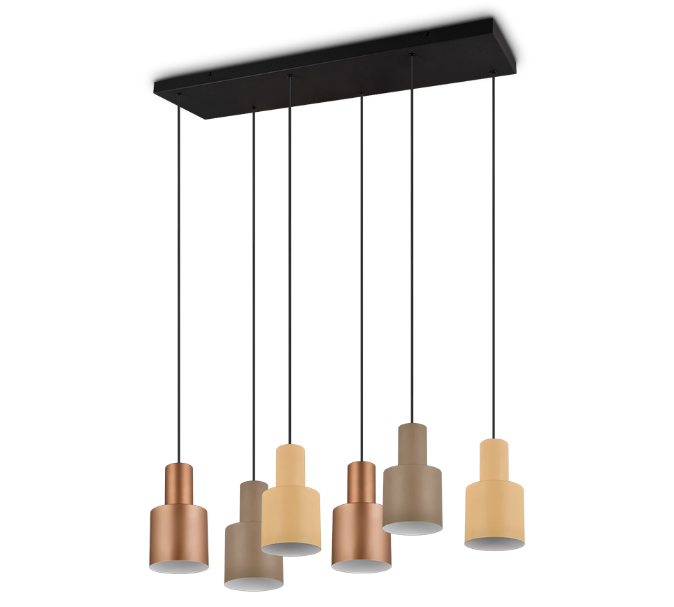 Lampada a sospensione 6 diffusori, metallo, multicolor, 85x150x27 cm, Agudo