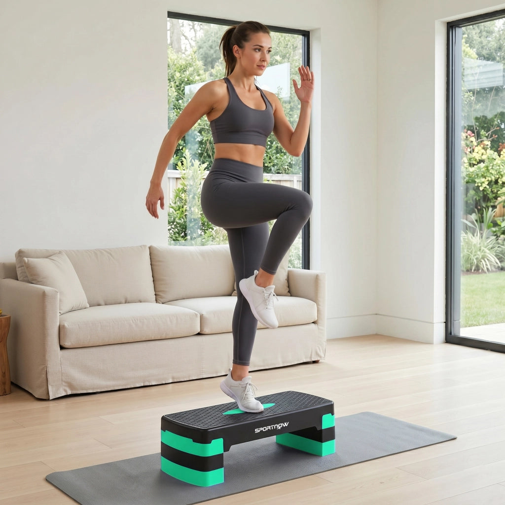 Stepper Aerobico Regolabile 68x29x10-15- 20 cm con Riser in PP Nero e Verde