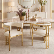 Set 4 sedie da pranzo ¨C Minimal ¨C Beige, tessuto chenille, gambe metallo oro, stile moderno