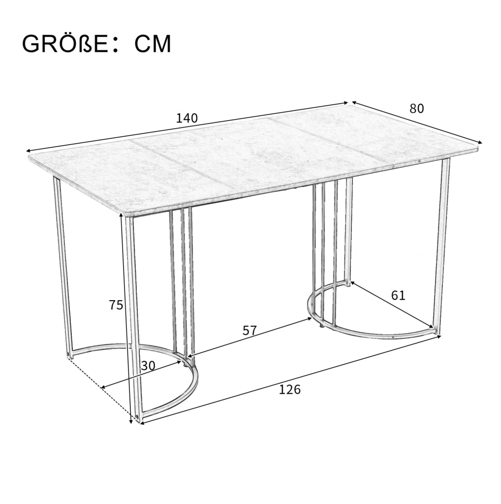 Set tavolo da pranzo 140x80 cm con 4 sedie in velluto grigio e piedini regolabili