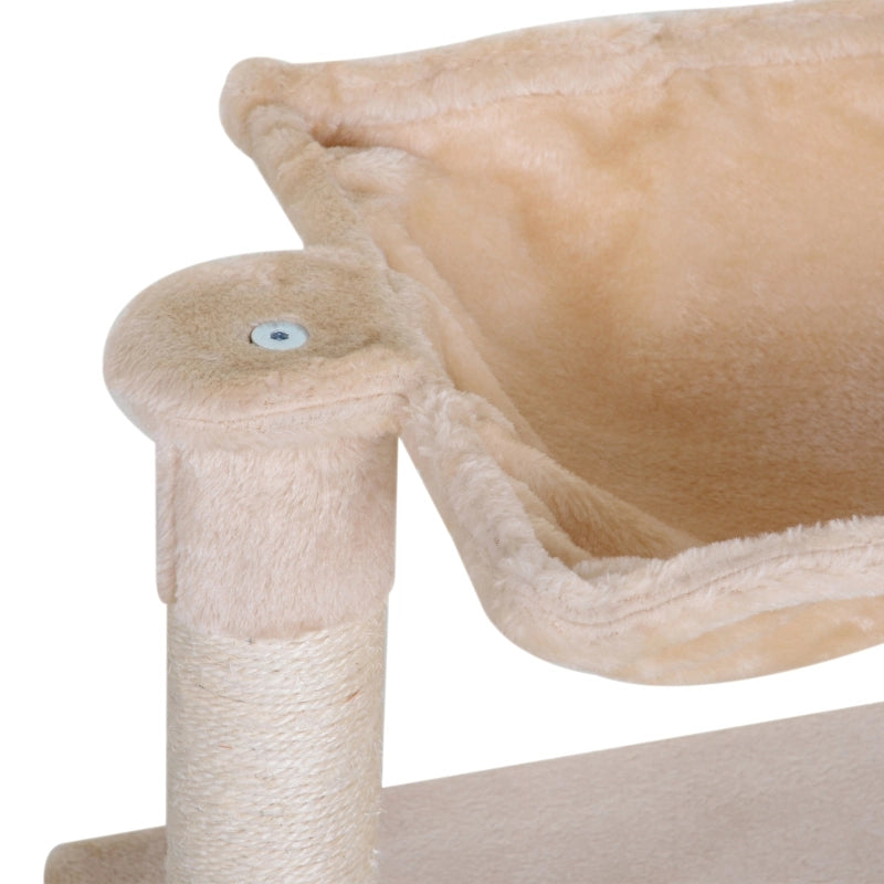 Tiragraffi per gatti con 3 colonne in sisal; piattaforma; amaca e gioco sospeso beige 50 × 36 × 70 cm