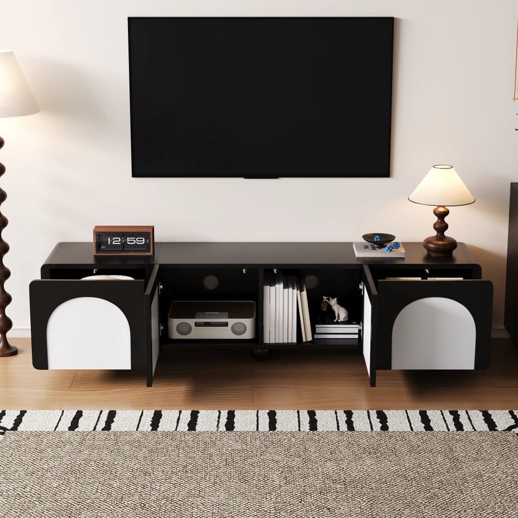 Mobile TV con Cassetti e Ante ¨C MINIMAL ¨C Nero/Bianco 180x38x45 cm
