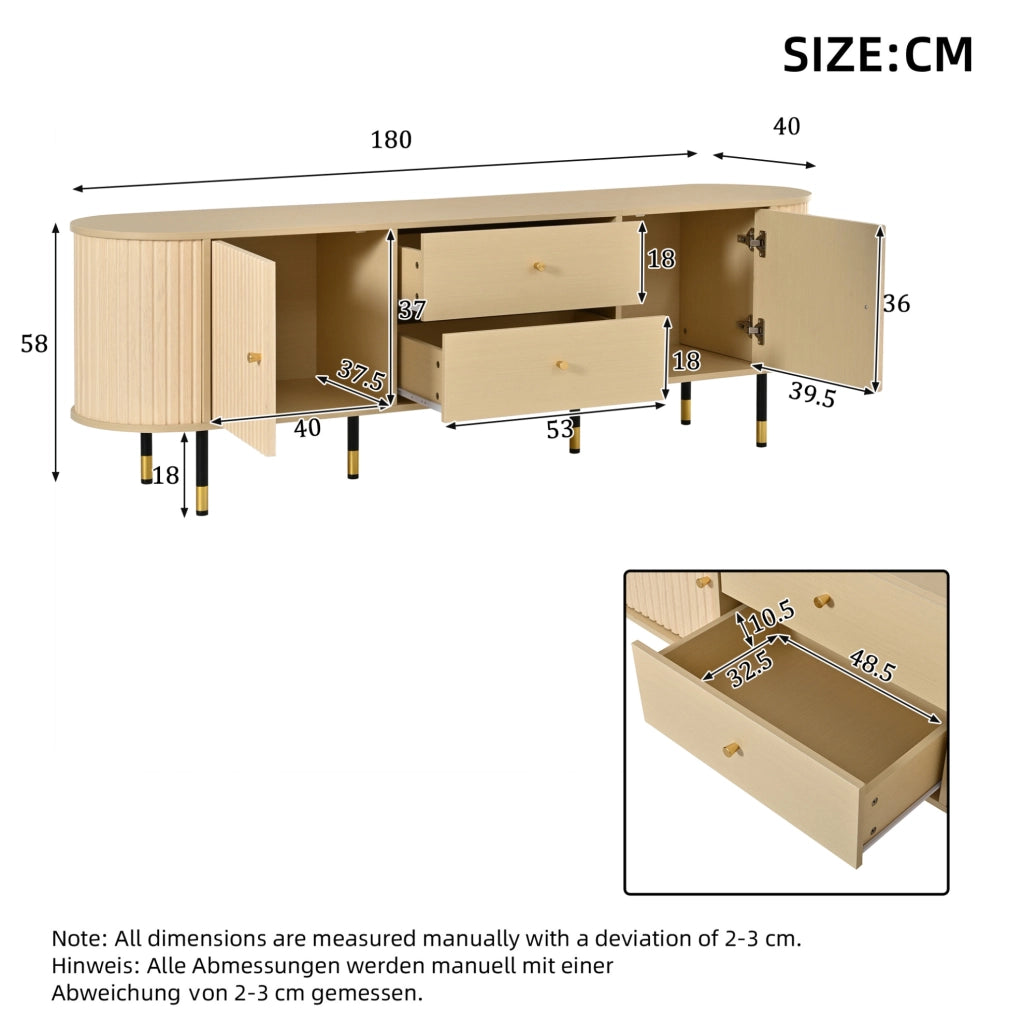 Mobile porta televisore con 2 cassetti e 2 ante scorrevoli 180x40x58 cm