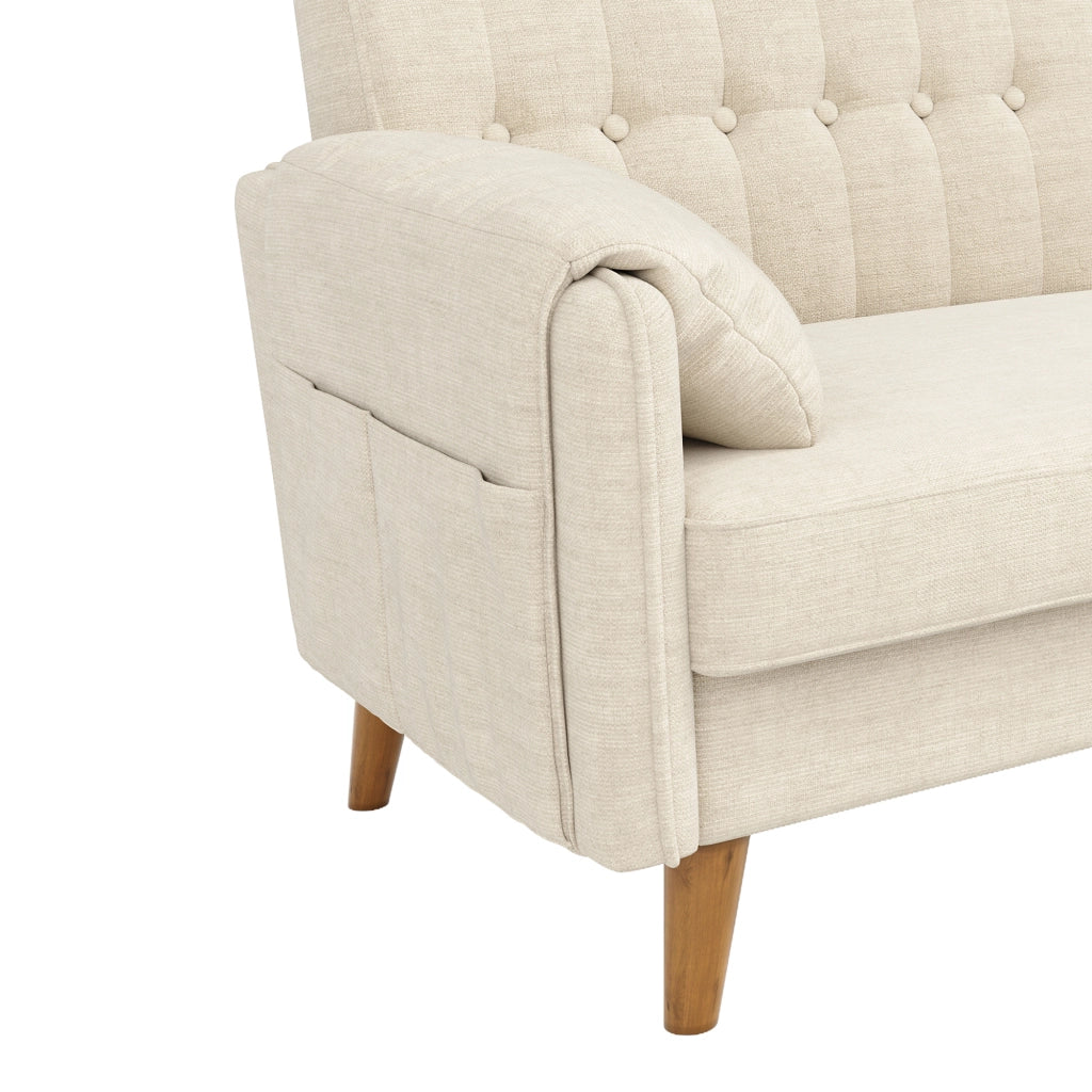 Divano 2 posti 161,5x79x83,5 cm in ciniglia beige con tasche laterali
