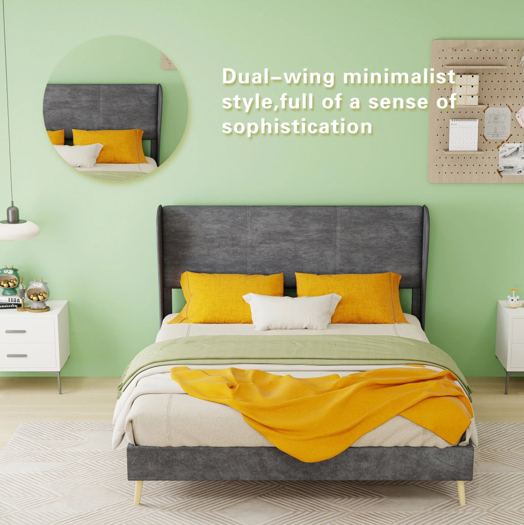 Letto Moderno Minimalista Imbottito con Testiera Morbida 140x200 cm Grigio, Base Bassa Senza Contenitore
