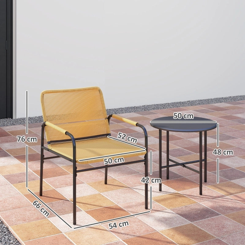 2 Poltrone e Tavolo da Balcone per Terrazza o Veranda; Acciaio; Giallo
