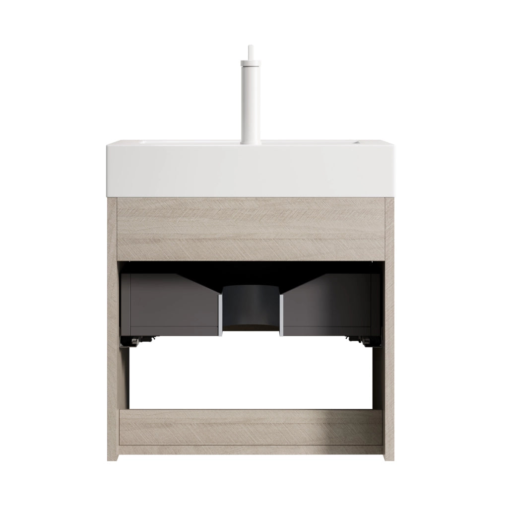 Mobile lavabo sospeso 55x46x60 cm in resina e compensato rovere chiaro