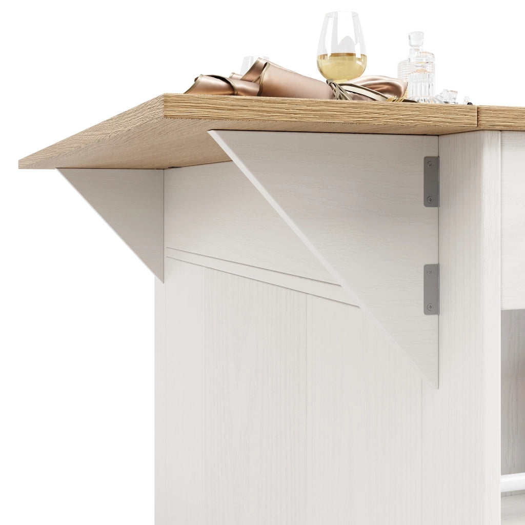 Isola Cucina con Ripiani e Vetro Temperato ¨C Xylo ¨C Bianco, Piano in Legno