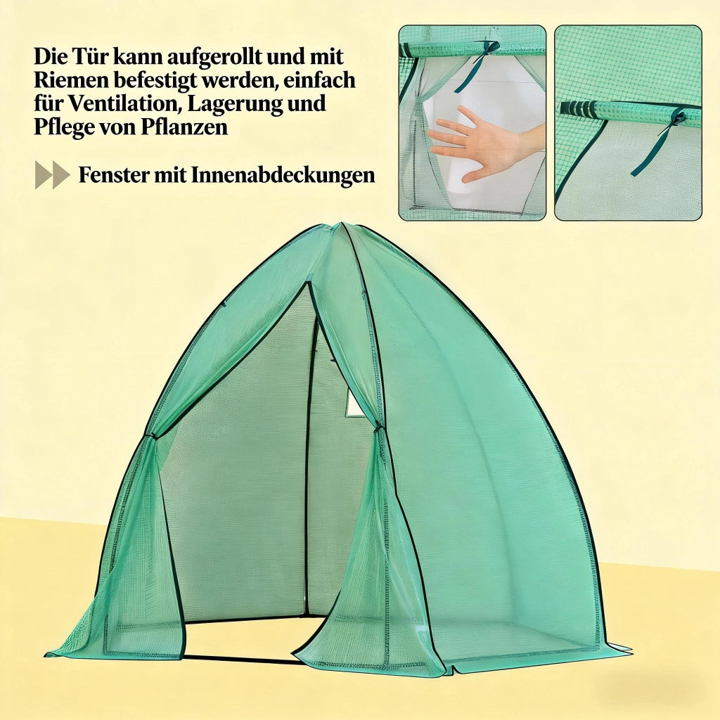 Serra da giardino teepee con telo in PE 140 g/m² e struttura conica in acciaio verde 240 × 200 × 240 cm