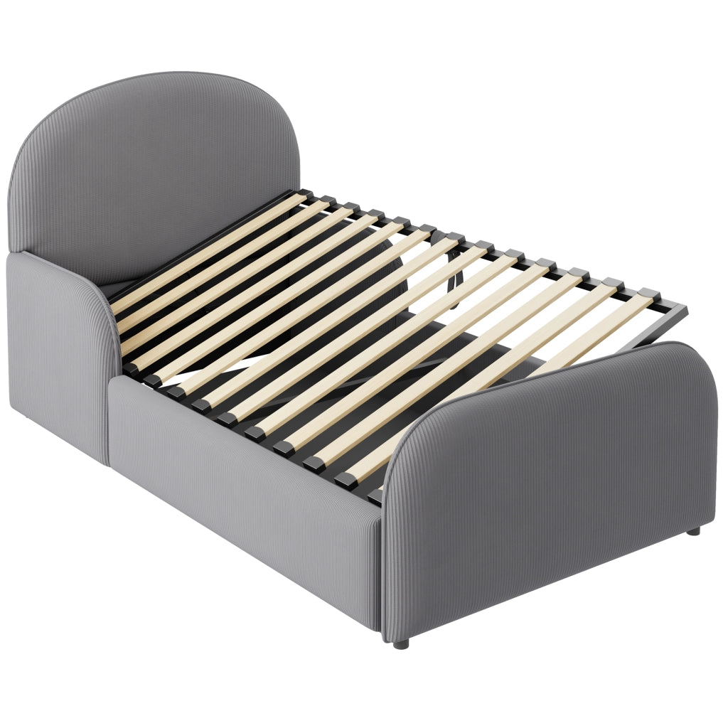 Letto Singolo Imbottito 90x200 cm con Contenitore Idraulico; Testiera Alta e Sponde di Sicurezza; Struttura in Velluto Grigio per Cameretta